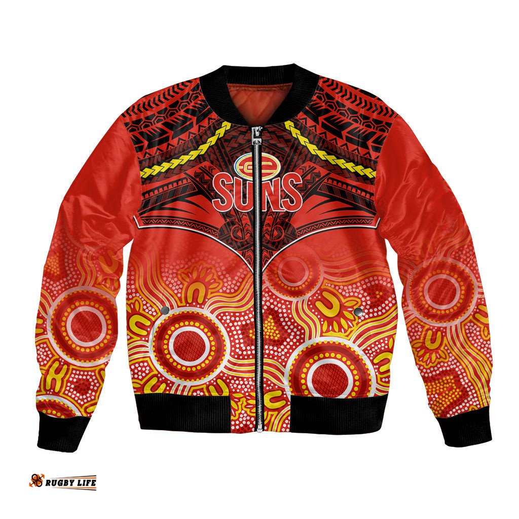 Gold Coast Football Bomber Jacket Suns Aboriginal Mix Polynesian Pattern