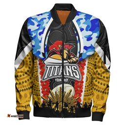 Titans Rugby Anzac Aboriginal Bomber Jacket - Custom Titans with Poppy Watercolor Flower Bomber Jacket