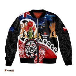 New Zealand Waitangi And ANZAC Day Bomber Jacket Aotearoa Maori Tiki With Last Post