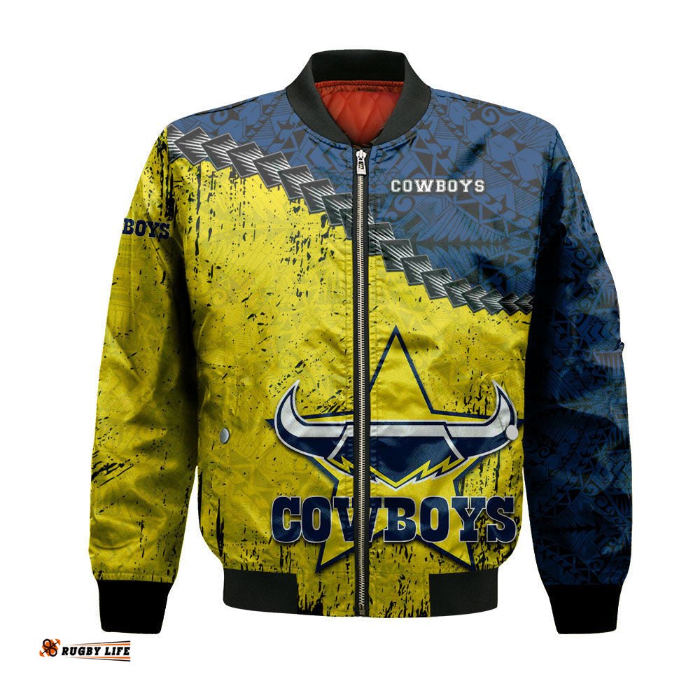 North Queensland Cowboys Bomber Jacket Grunge Polynesian Tattoo - NRL