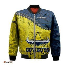 North Queensland Cowboys Bomber Jacket Grunge Polynesian Tattoo - NRL