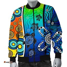 Aboriginal Men's Bomber Jacket - Indigenous Turtle Dot Painting Art
