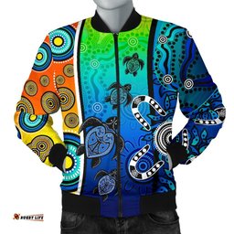 Aboriginal Men's Bomber Jacket - Indigenous Turtle Dot Painting Art