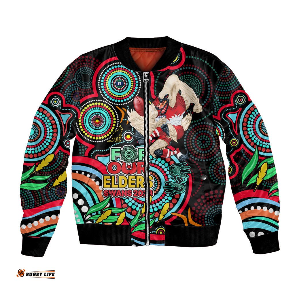 Custom Swans Football Aboriginal Art Bomber Jacket NAIDOC Indigenous Tribal