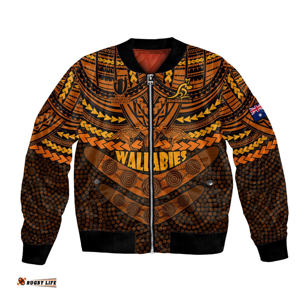 Custom Wallabies Rugby Bomber Jacket Polynesian and Aboriginal Special Orange Version