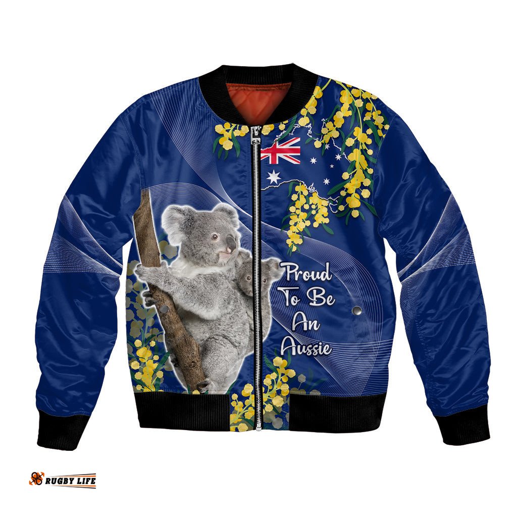 Australia Day Bomber Jacket Proud To Be An Aussie Koala With Map Golden Wattle