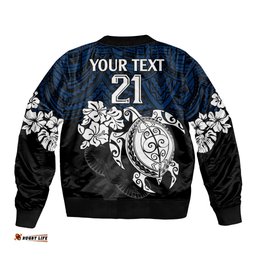 Custom Cowboys Rugby Bomber Jacket Hibiscus and Turtle With Polynesian Pattern