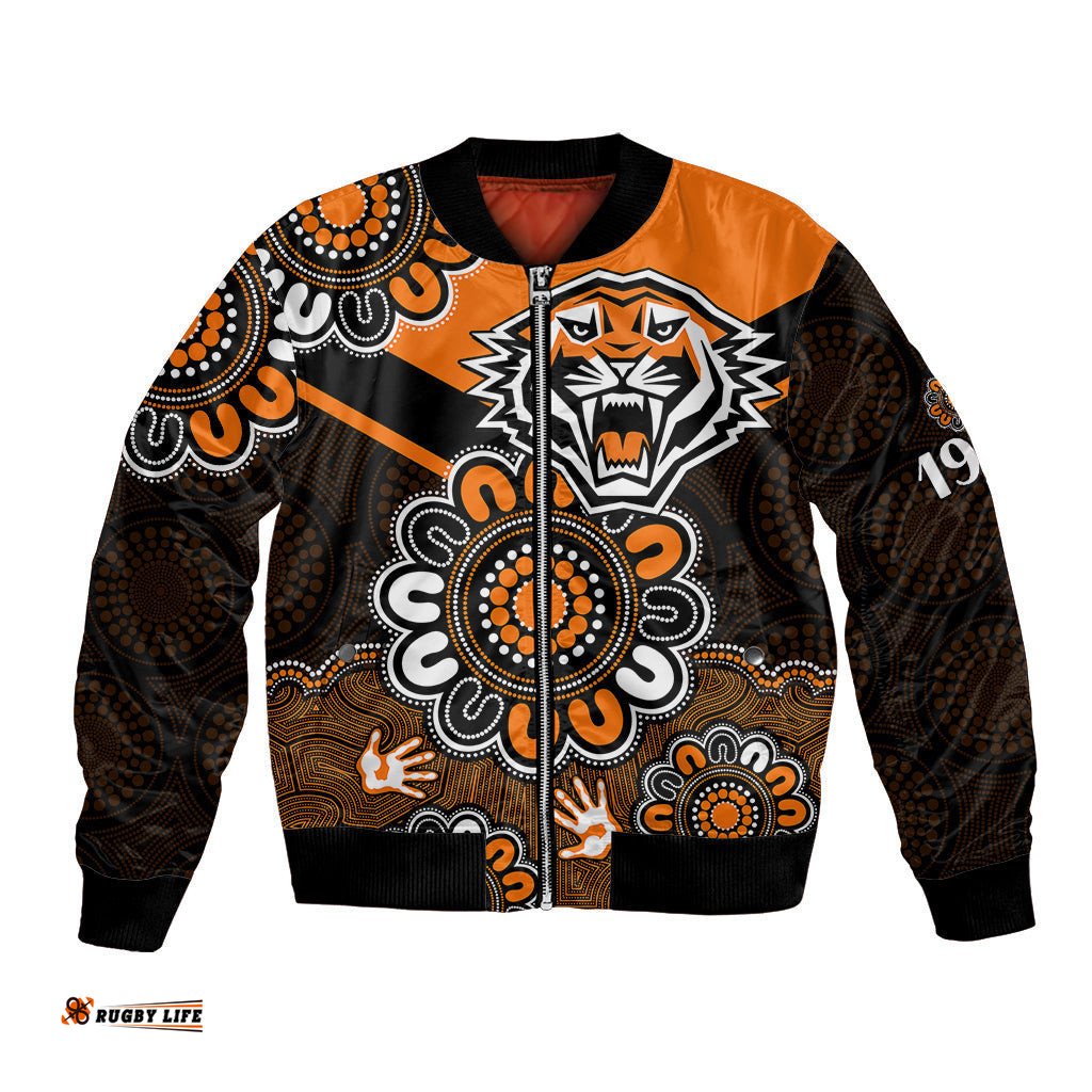 Custom Personalised NRL Wests Tigers Rugby Founded 1999 Aboriginal Bomber Jacket