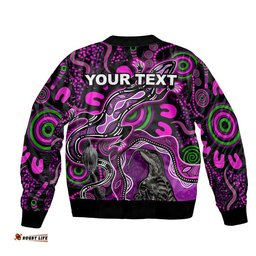 Custom Personalised Aboriginal Lizard Bomber Jacket Pink Color