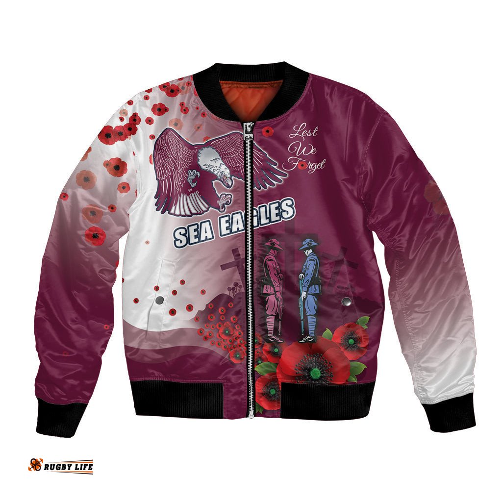 Custom Sea Eagle Rugby ANZAC Bomber Jacket The Military Soldiers with Red Poppy