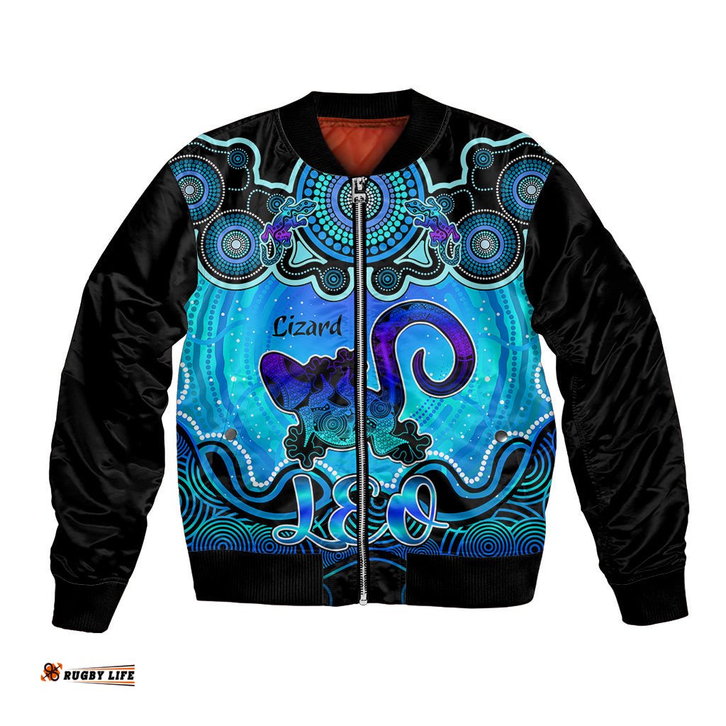 Personalised Australia Leo Lizard Zodiac Bomber Jacket Auz Astrology Aboriginal - Aqua