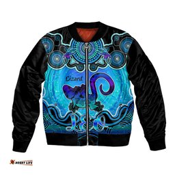 Personalised Australia Leo Lizard Zodiac Bomber Jacket Auz Astrology Aboriginal - Aqua