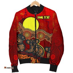 Custom Text Aboriginal Women's Bomber Jacket - Australian Indigenous Koala