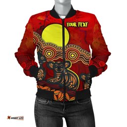 Custom Text Aboriginal Women's Bomber Jacket - Australian Indigenous Koala