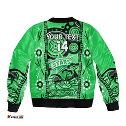 Custom Melbourne Stars Cricket Bomber Jacket Happy Australia Day Aboriginal Art