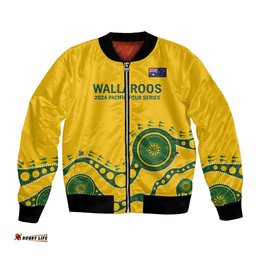 Custom Australia Rugby Bomber Jacket Go Wallaroos 2024 Pacific Aboriginal Art