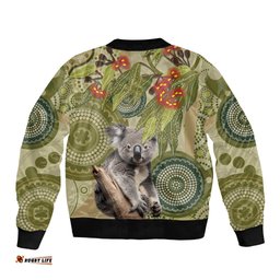 Aboriginal Koala Art Painting With Gum Blossom Bomber Jacket