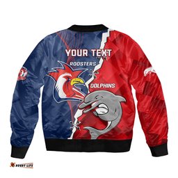 Personalised Dolphins And Roosters Rugby Bomber Jacket NRL Sporty Style