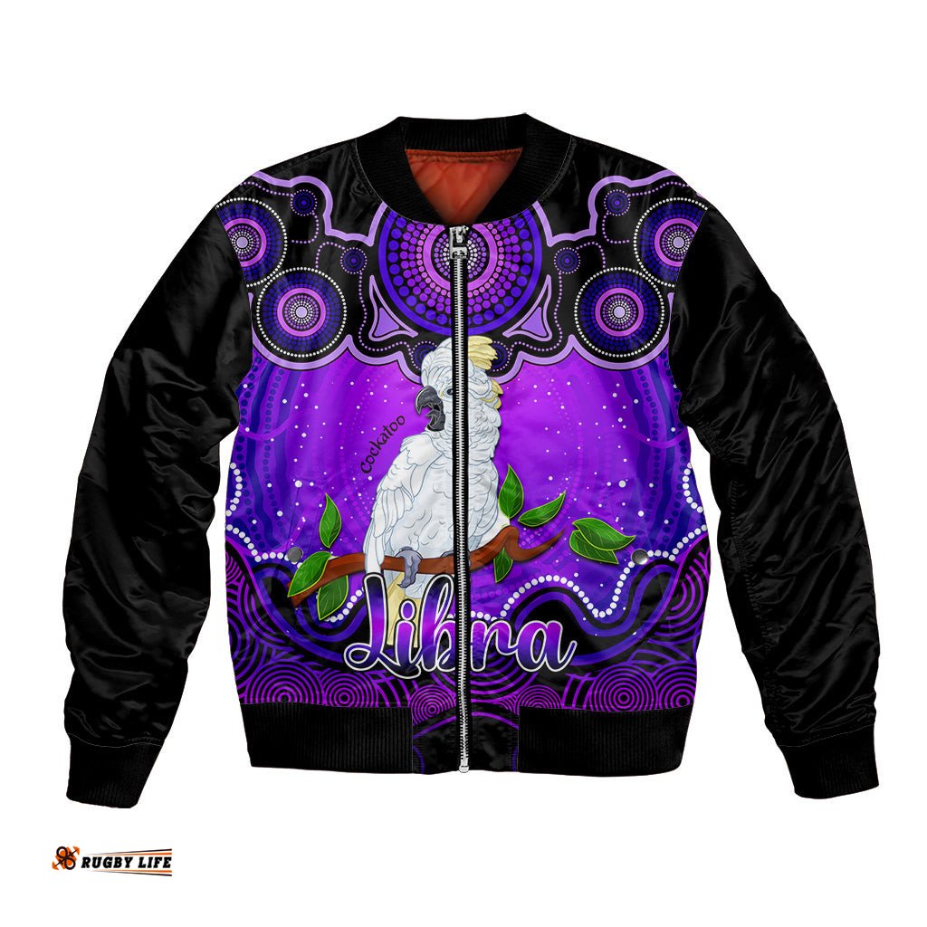 Personalised Australia Libra Cockatoo Zodiac Bomber Jacket Auz Astrology Aboriginal - Purple