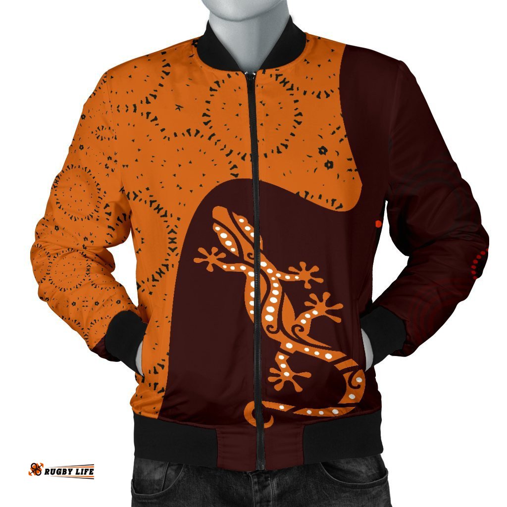 Aboriginal Men's Bomber Jacket - Lizard in Aboriginal Dreaming