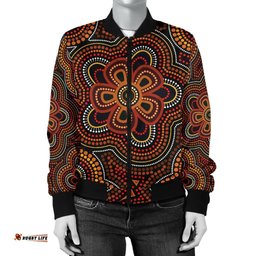 ABoriginal Women's Bomber Jacket - Aboriginal Dot Painting Flowers Style Ver02