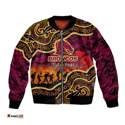 Custom Personalised Anzac Day NRL - Broncos Bomber Jacket Aboriginal Lizard Patterns
