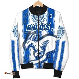 Melbourne Kangaroos Men Bomber Jacket Indigenous North - Roos White
