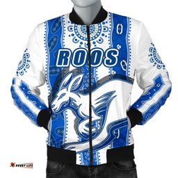 Melbourne Kangaroos Men Bomber Jacket Indigenous North - Roos White