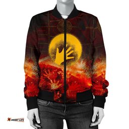 Aboriginal Women's Bomber Jacket - Indigenous Flag Hand Art