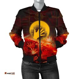 Aboriginal Women's Bomber Jacket - Indigenous Flag Hand Art