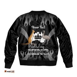 Personalised Australia King Birthday Bomber Jacket Australian Map With Crown Black Version