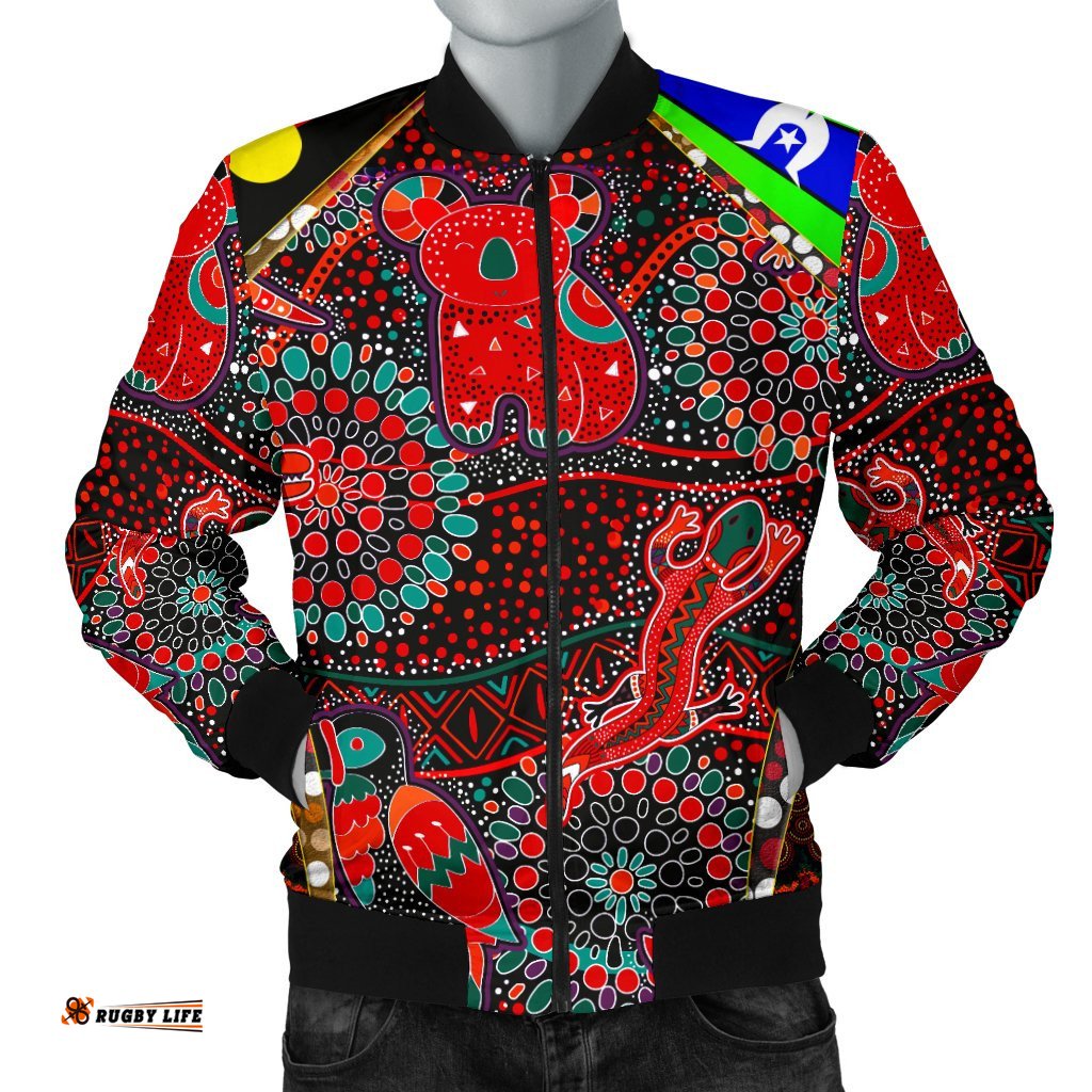 Men's Bomber Jackets - Aboriginal Animal & Dot Acrylic Paint