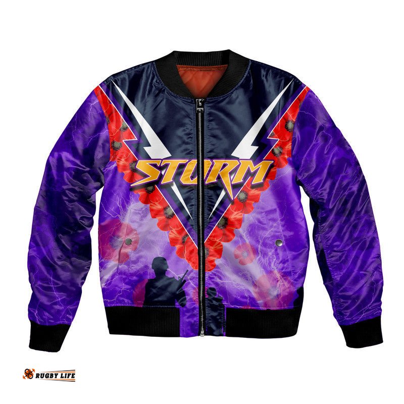 NRL Storm Bomber Jacket Anzac Day Poppy Flowers Jersey