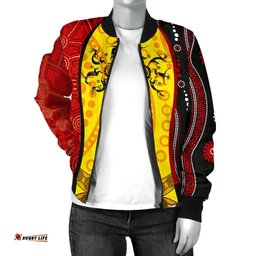 Aboriginal Women's Bomber Jackets - Dreamtime Koori Dance & Dot Acrylic Paint