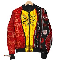 Aboriginal Women's Bomber Jackets - Dreamtime Koori Dance & Dot Acrylic Paint