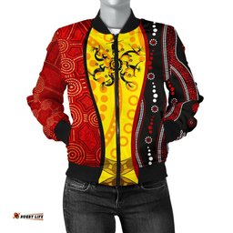 Aboriginal Women's Bomber Jackets - Dreamtime Koori Dance & Dot Acrylic Paint