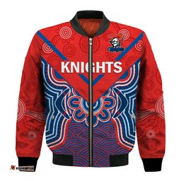 Custom Text And Number Knights Rugby Bomber Jacket Novocastrians 1987 Aboriginal Art