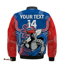 Custom Text And Number Knights Rugby Bomber Jacket Novocastrians 1987 Aboriginal Art