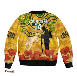 Custom Matildas ANZAC Day Bomber Jacket Lest We Forget Poppies Mix Camouflage Gold