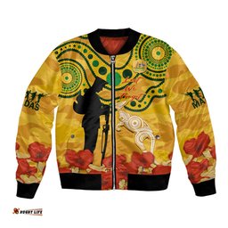 Custom Matildas ANZAC Day Bomber Jacket Lest We Forget Poppies Mix Camouflage Gold