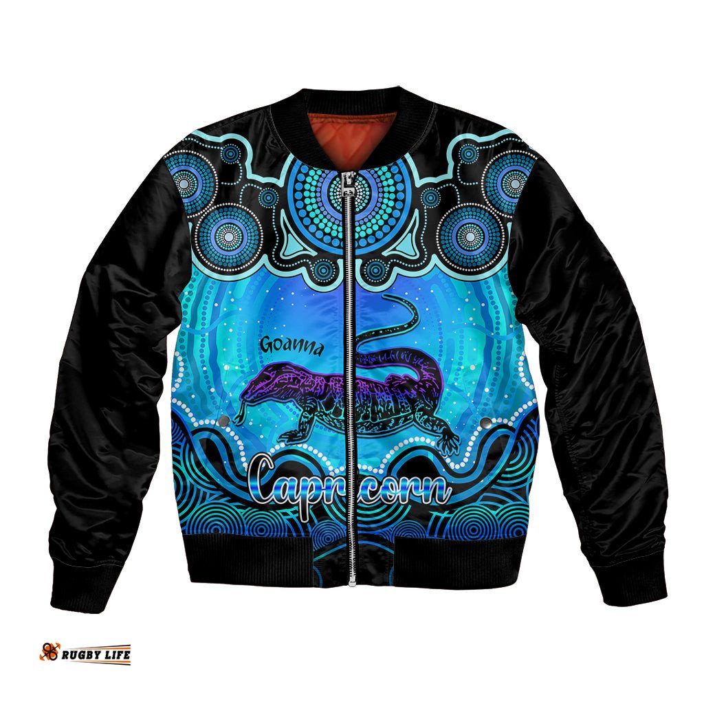 Personalised Australia Capricorn Goanna Zodiac Bomber Jacket Auz Astrology Aboriginal - Aqua