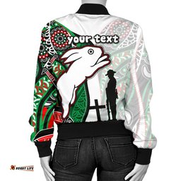 Custom Personalised Rabbitohs Women's Bomber Jacket Indigenous Anzac Day