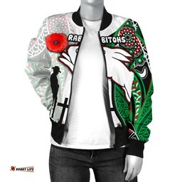 Custom Personalised Rabbitohs Women's Bomber Jacket Indigenous Anzac Day
