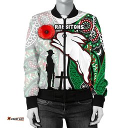 Custom Personalised Rabbitohs Women's Bomber Jacket Indigenous Anzac Day