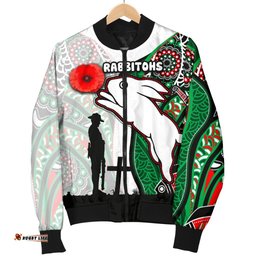 Custom Personalised Rabbitohs Women's Bomber Jacket Indigenous Anzac Day