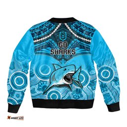Sharks Rugby Bomber Jacket Go Sharkies Aboriginal Mix Polynesian Pattern