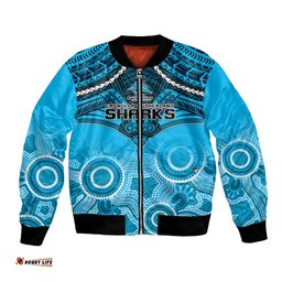 Sharks Rugby Bomber Jacket Go Sharkies Aboriginal Mix Polynesian Pattern
