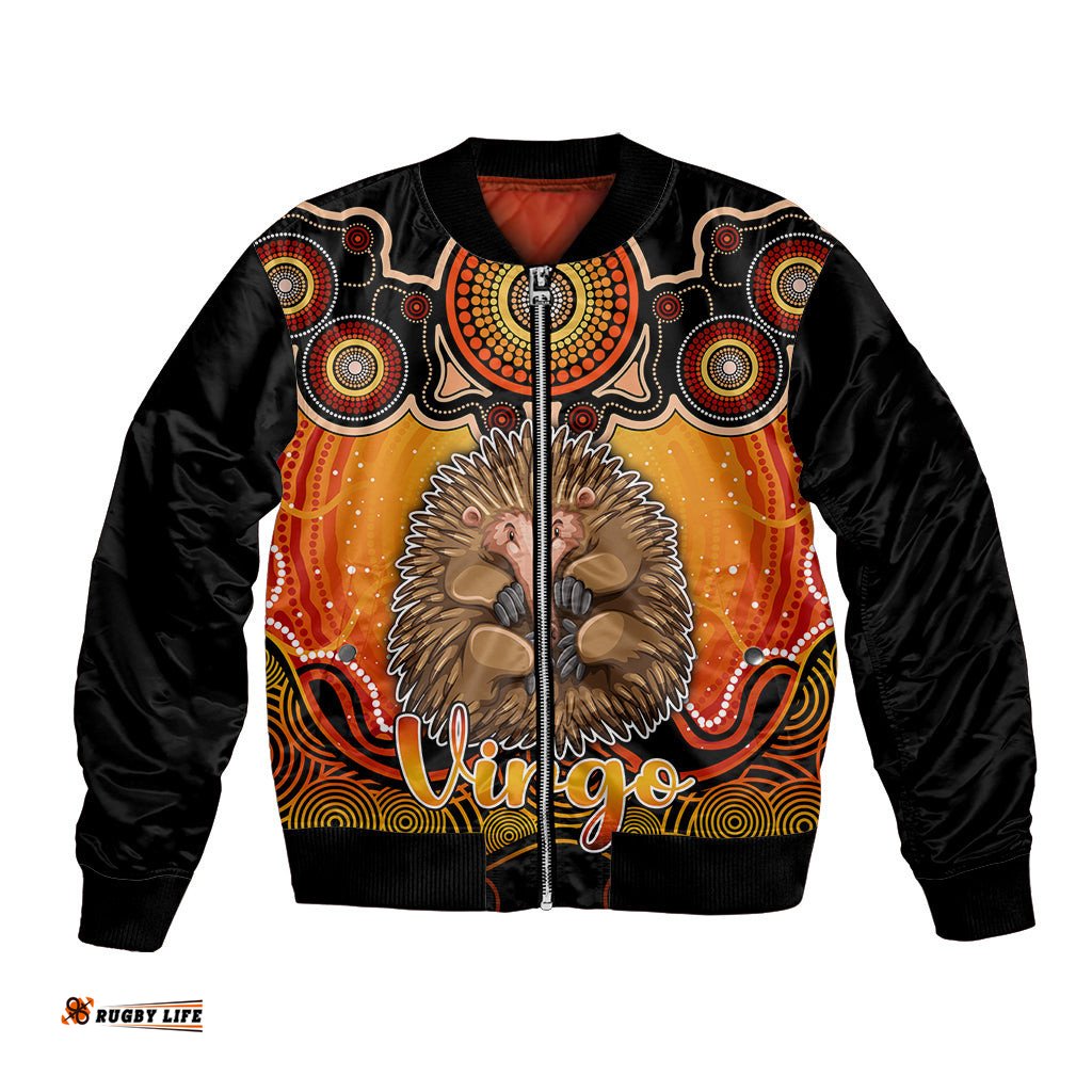 Personalised Australia Virgo Echidna Zodiac Bomber Jacket Auz Astrology Aboriginal - Red