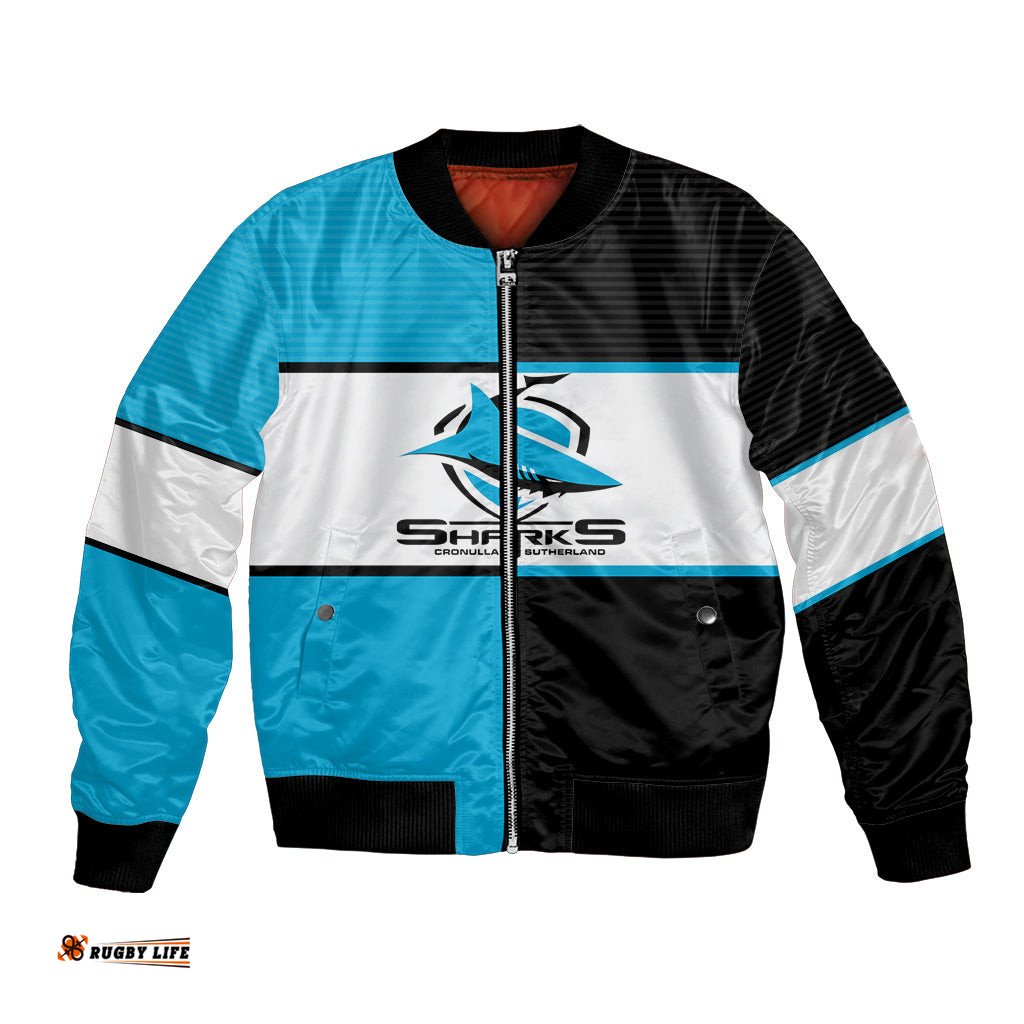 Custom Text And Number NRL Sharks Bomber Jacket Mix Jersey