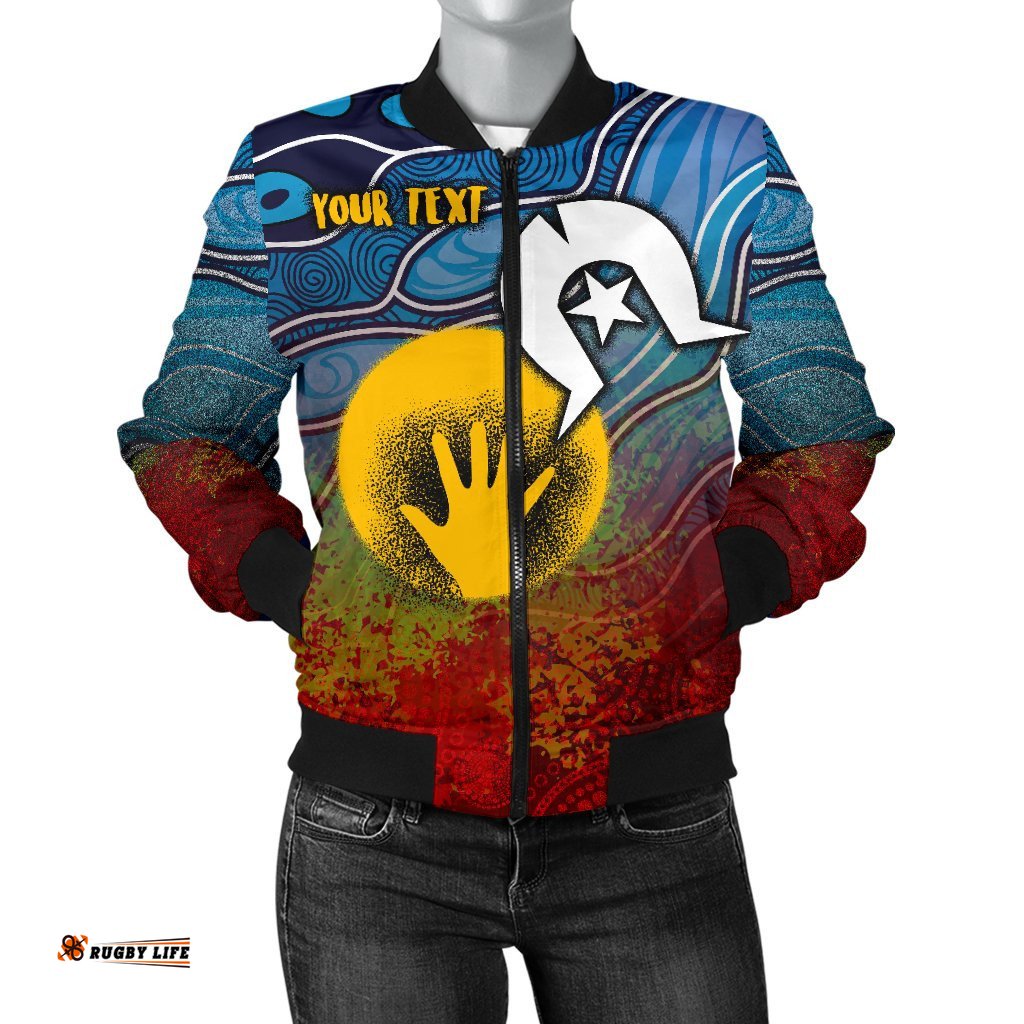 Custom Aboriginal Women's Bomber Jacket - Aboriginal and Torres Strait Islanders Flag
